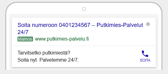AdWords vain soitto-mainos