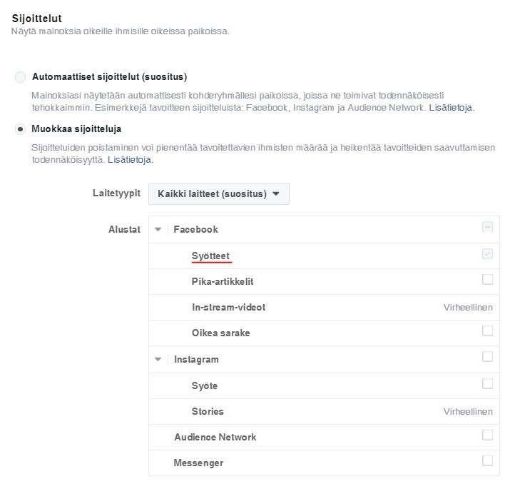 Facebook Messenger -sijoittelu