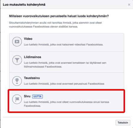 Facebook mukautettu kohderyhmä