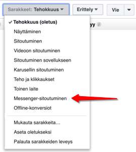 Messenger-sitoutuminen mainosten hallinnnassa