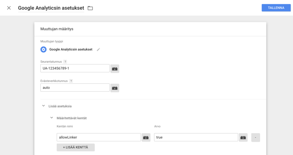 Määritellään Google Analytics -muuttuja
