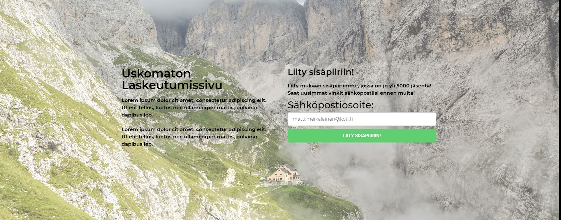 yhteydenottolomake-laskeutumissivu