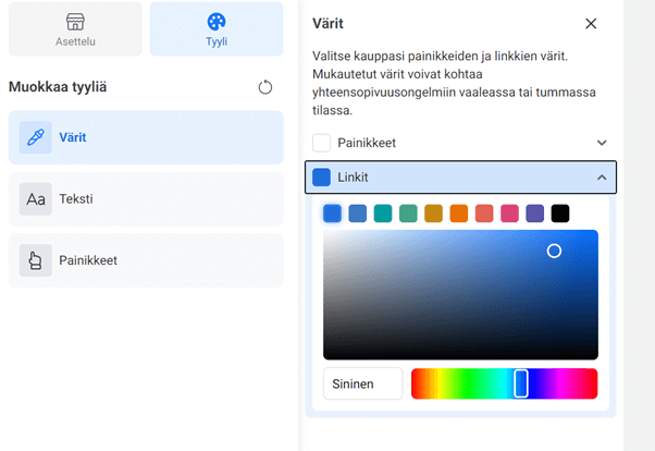 Facebook Shop (Kauppa) pystytään muokkaamaan brändin mukaiseksi.