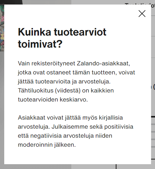 Zalando kertoo tuotearvosteluista lisää verkkosivuillaan.