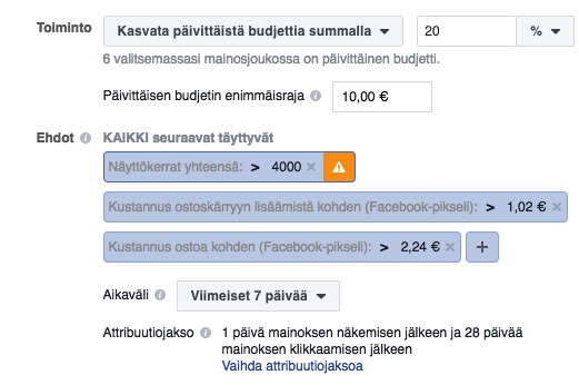 automaattiset säännöt kasvata budjettia