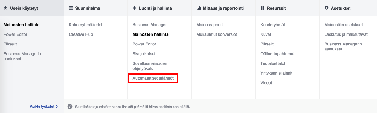 automaattiset säännöt mainoskampanjoissa