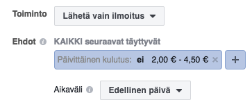 facebook automaattiset säännöt lähetä ilmoitus