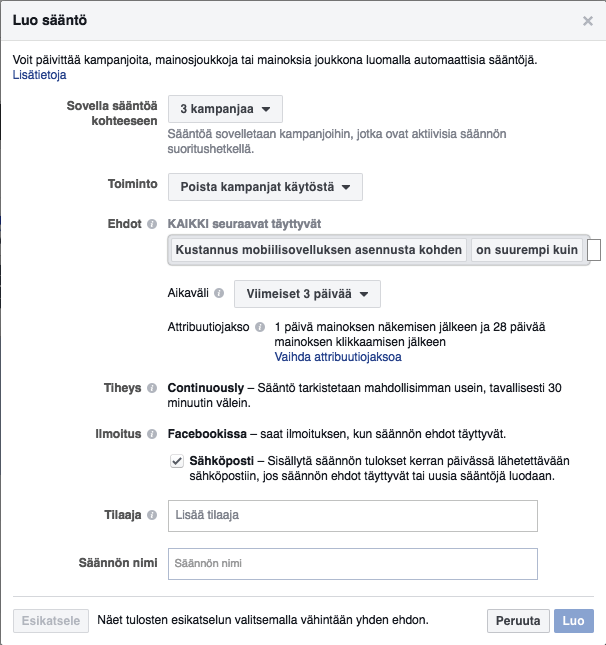 Facebook luo sääntö
