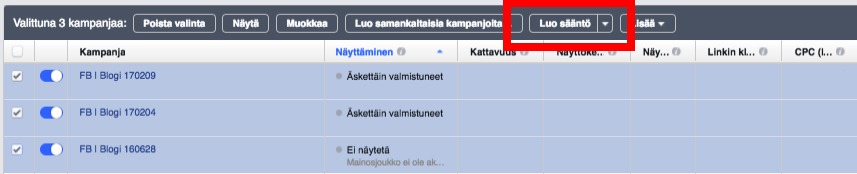 Facebook mainostenhallinta luo sääntö