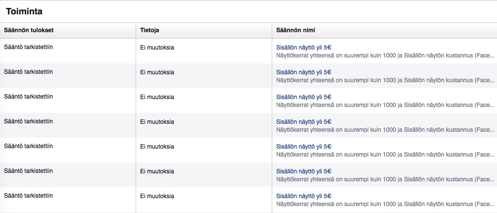 facebook säännöt toimintaloki