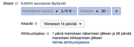 facebook sääntö budjetti