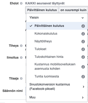 facebook sääntö ehdot