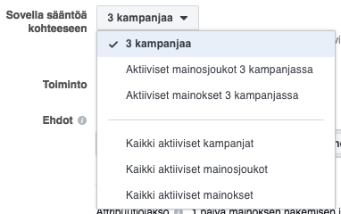 facebook sääntö sovella