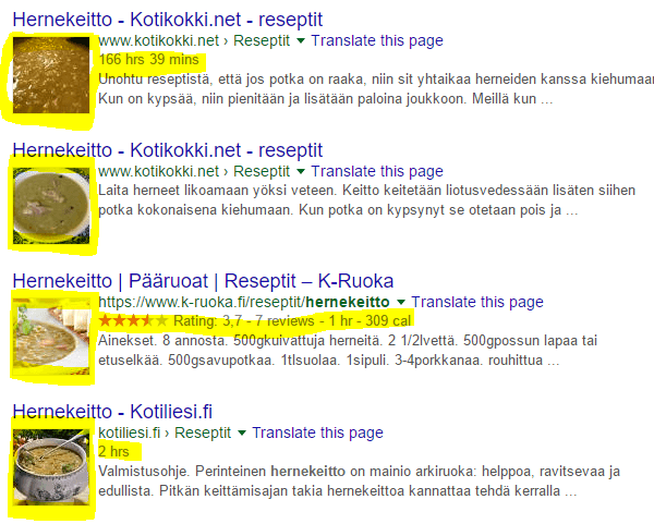 Jäsennellyt tiedot Googlen hakutuloksissa