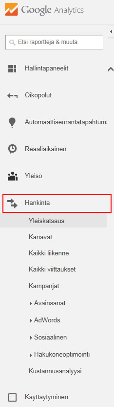 Google analytics navigaatio