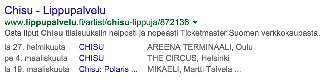 Jäsennelty tieto rich snippet tapahtuma 