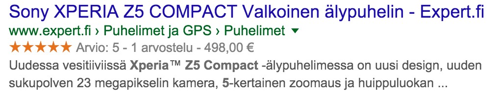 Jäsennelty tieto rich snippet verkkokauppa