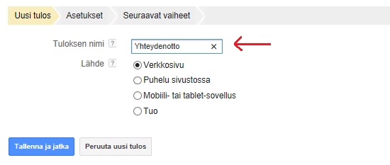 Tuloksen nimeäminen