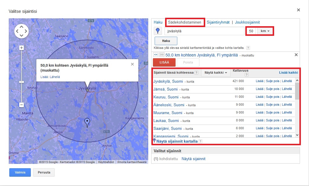 Google Adwords Sädekohdistaminen