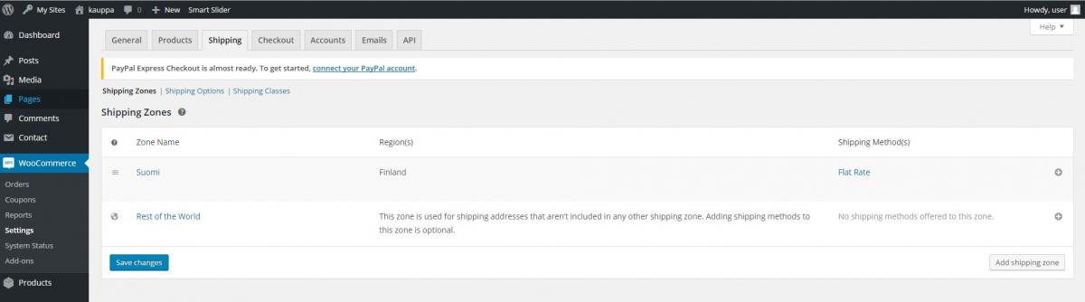 Woocommerce toimitusalueet